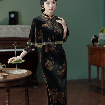 Autumn And Winter New Velvet Cheongsam Retro The Republic Of China Style Two-piece Set