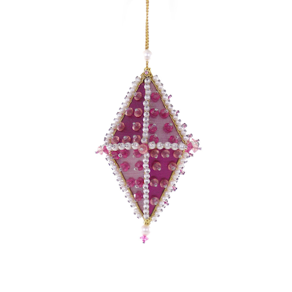 Retro Pink Beaded And Sequined Diamond Ornament