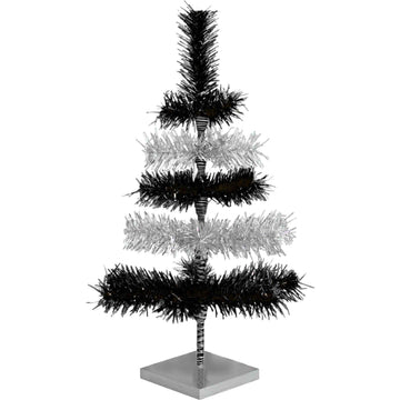 Black & Silver Layered Tinsel Christmas Tree