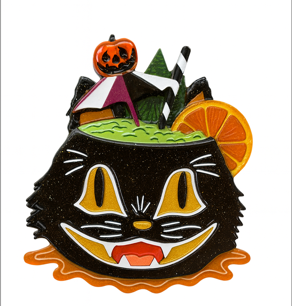 Black Magic Halloween Tiki Brooch by Carrie Hudson x Lipstick & Chrome
