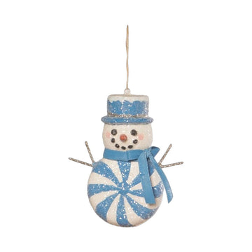 Blue Peppermint Snowman Ornament by Bethany Lowe Designs