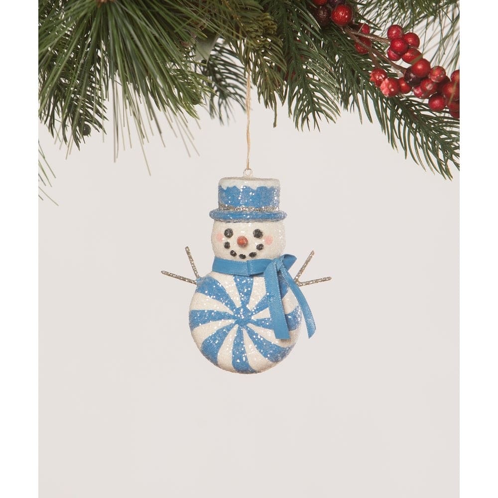 Blue Peppermint Snowman Ornament by Bethany Lowe Designs