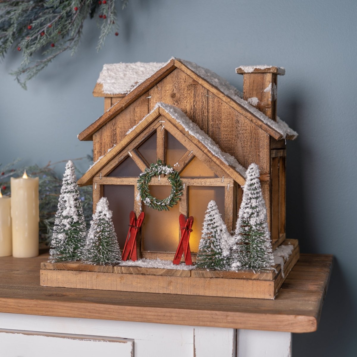 14.25" Vintage Ski Lodge Lighted Display