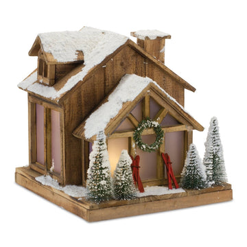 14.25" Vintage Ski Lodge Lighted Display