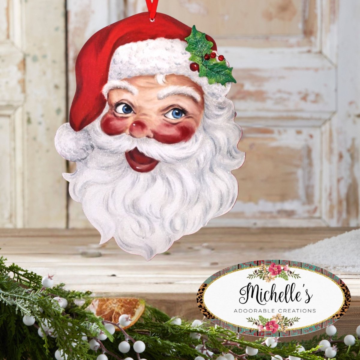 16" Retro Santa Head Ornament Wall Piece