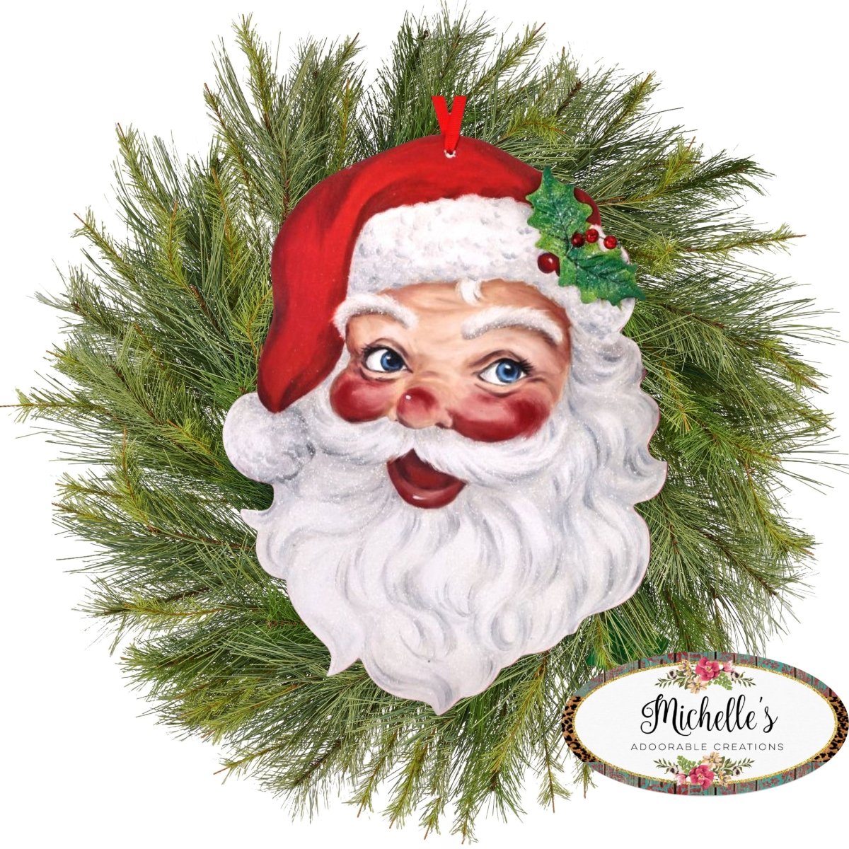 16" Retro Santa Head Ornament Wall Piece