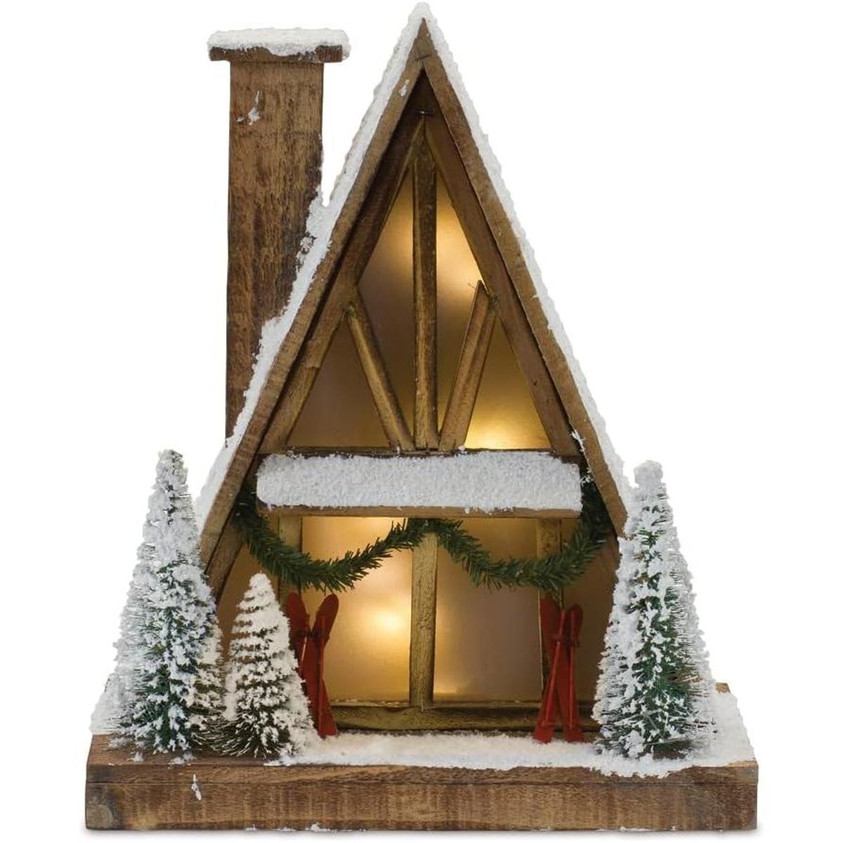 16.5" Vintage A-Frame Ski Lodge Lighted Display