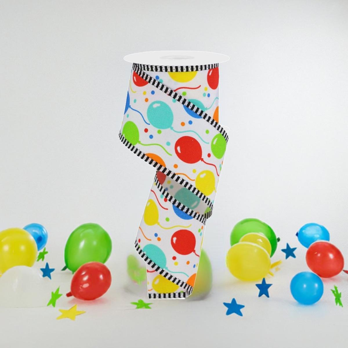 2.5" Party Balloons Stripe Edge Ribbon: Primary Colors