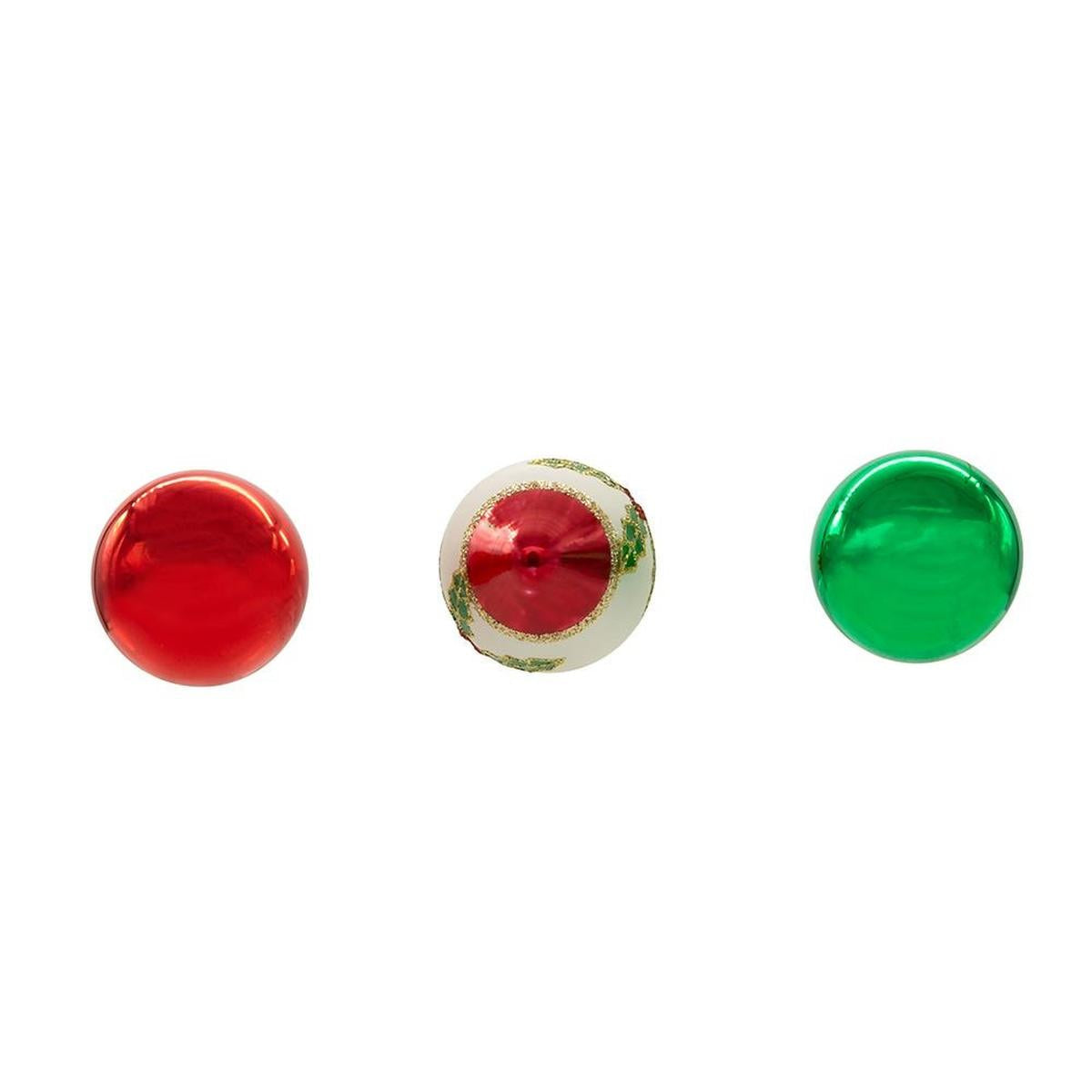 Kurt Adler 35MM Glass Green and Red Ball and Finial (Set of 12)