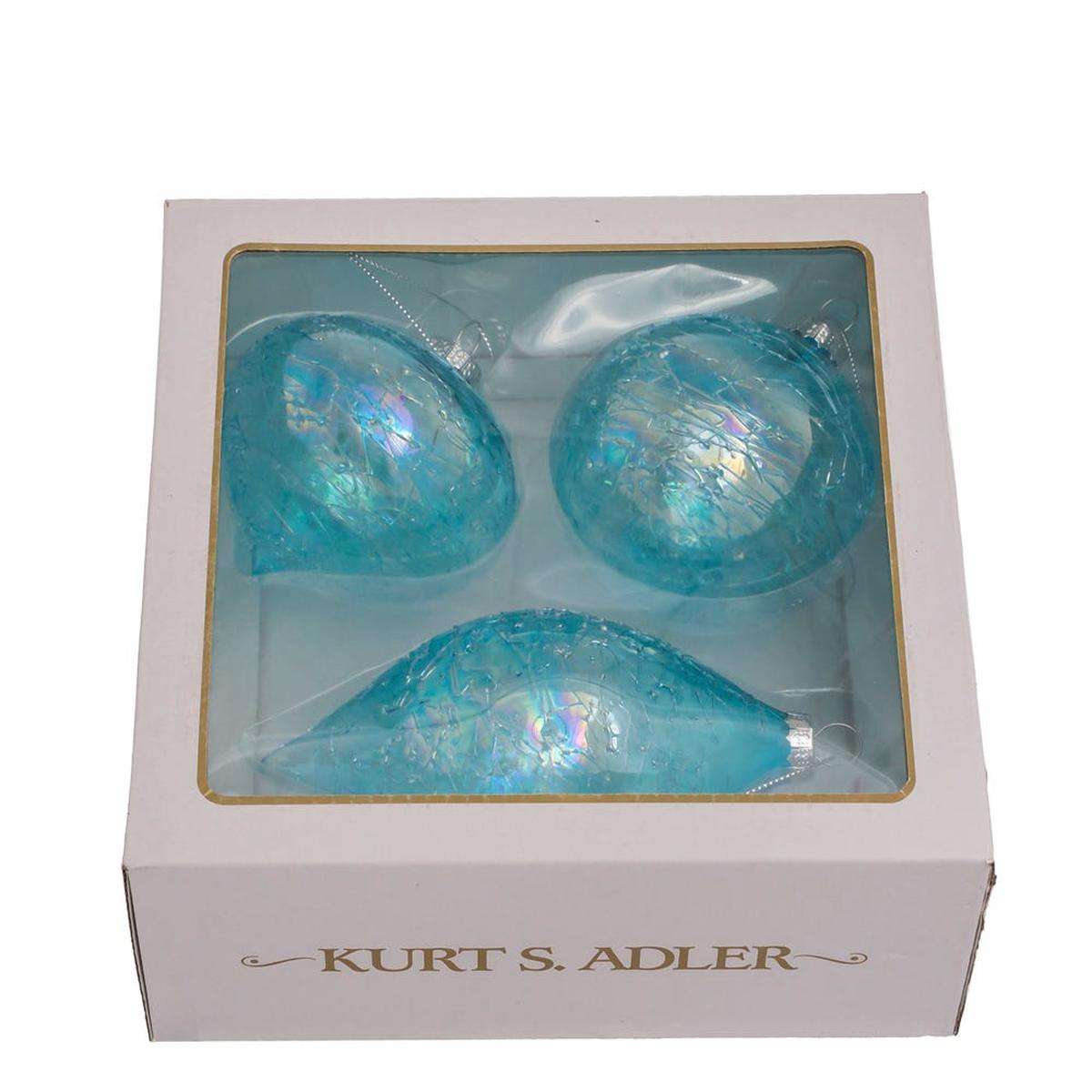 Kurt Adler 80MM Blue Finial, Onion, and Ball Glass Ornaments, Set of 3