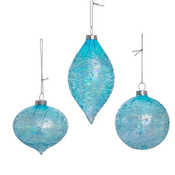 Kurt Adler 80MM Blue Finial, Onion, and Ball Glass Ornaments, Set of 3