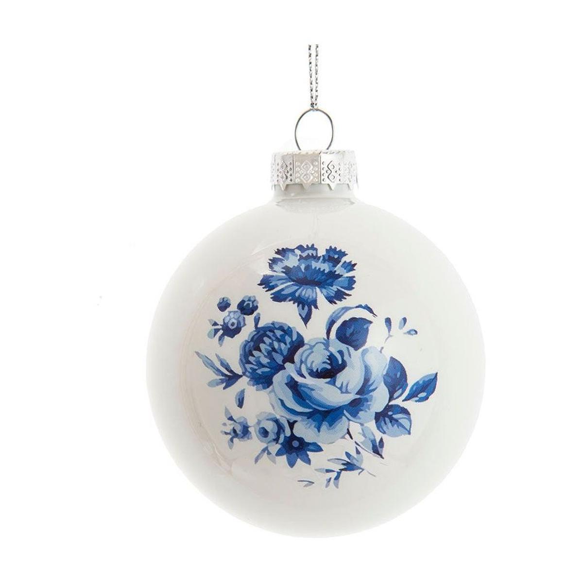 Kurt Adler 80MM Delft Blue Shiny Glass Ball Ornaments, 6-Piece Set