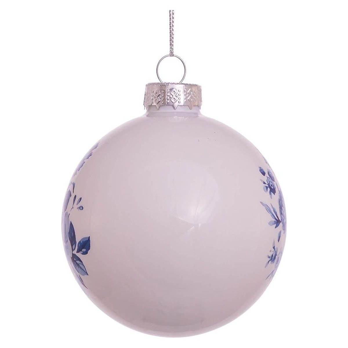 Kurt Adler 80MM Delft Blue Shiny Glass Ball Ornaments, 6-Piece Set