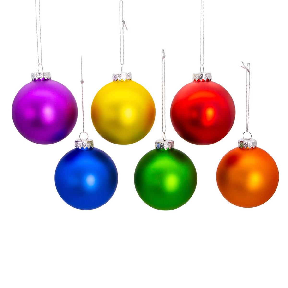 Kurt Adler 80MM Glass Matte Rainbow Ornaments (6 Pieces)