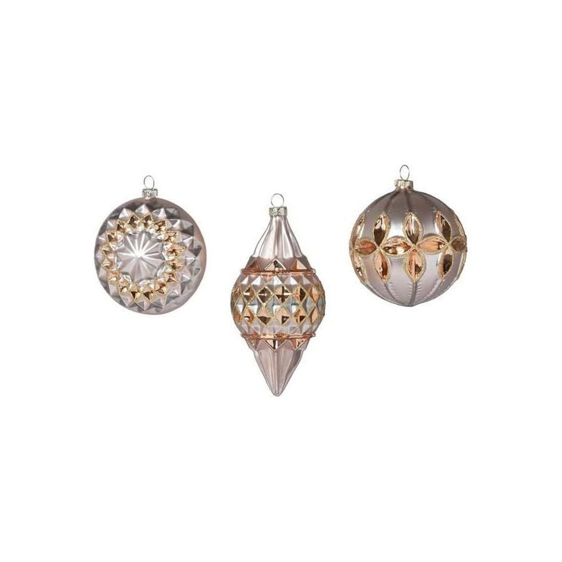 Reflector Pattern Champagne and Gold Glass Ornaments