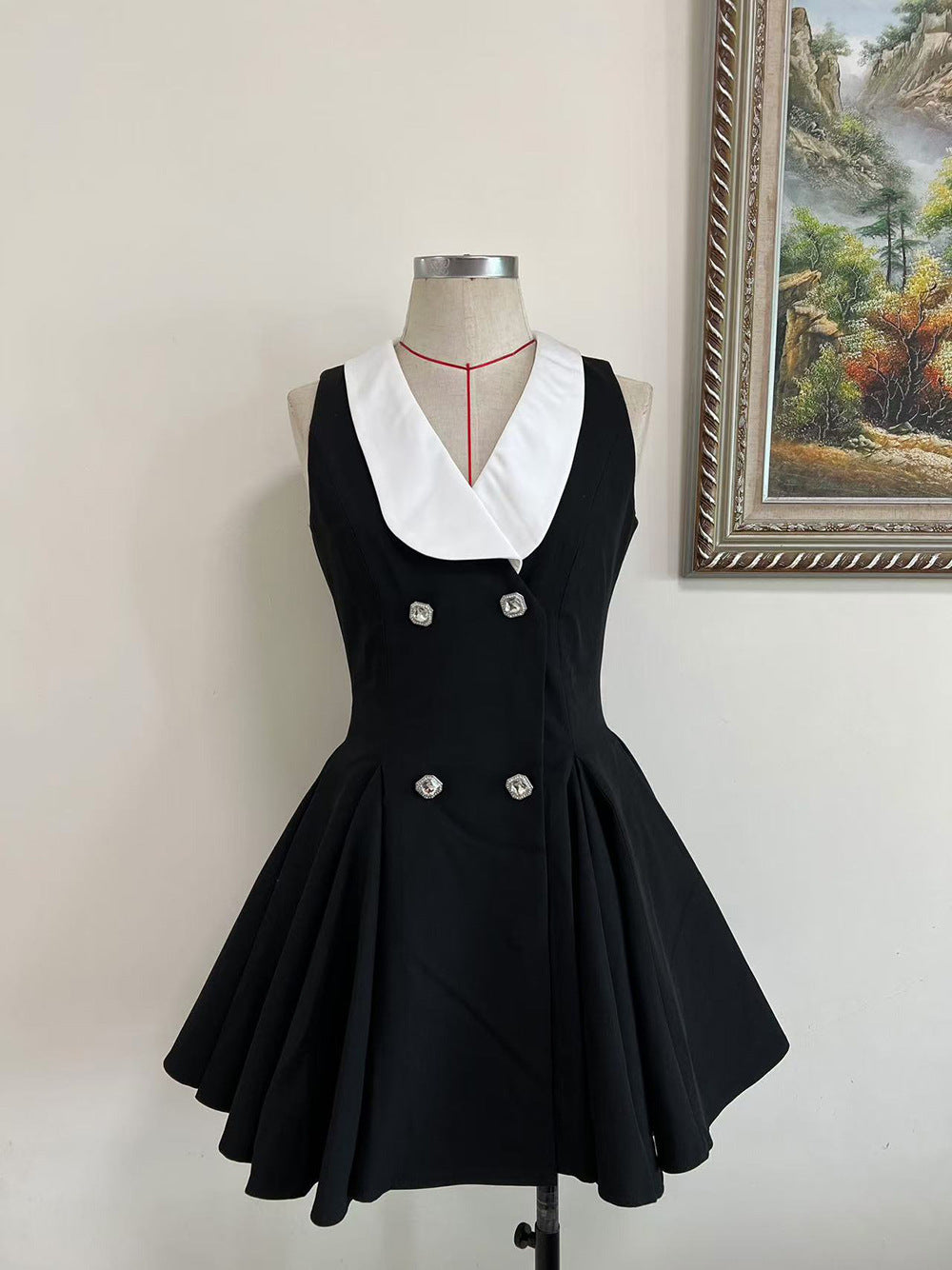 Lapel And Waist Tight Tank Dress Draped Vintage Temperament Skirt Dress Women Elegant Dress