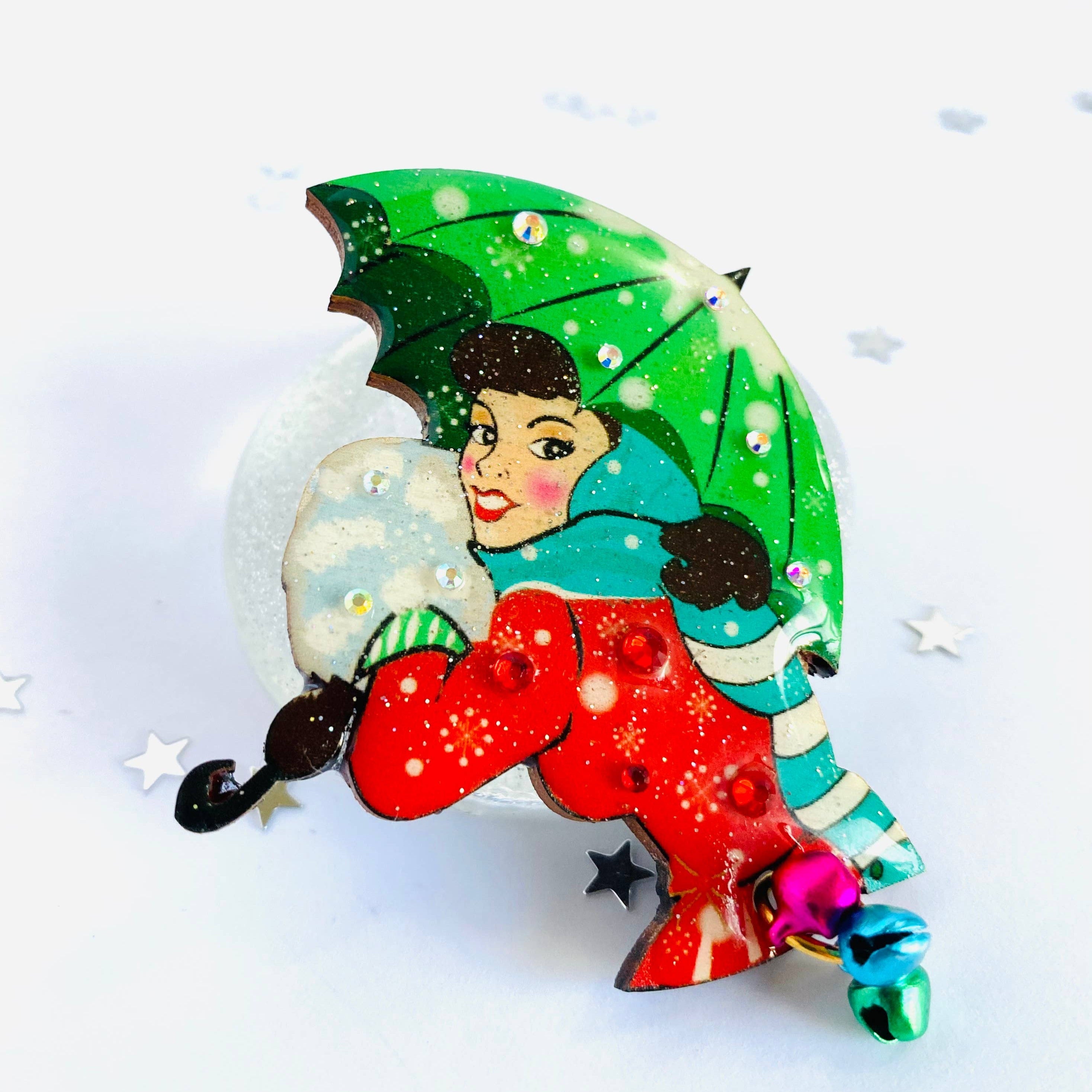 Christmas Umbrella Brooch by Rosie Rose Parker