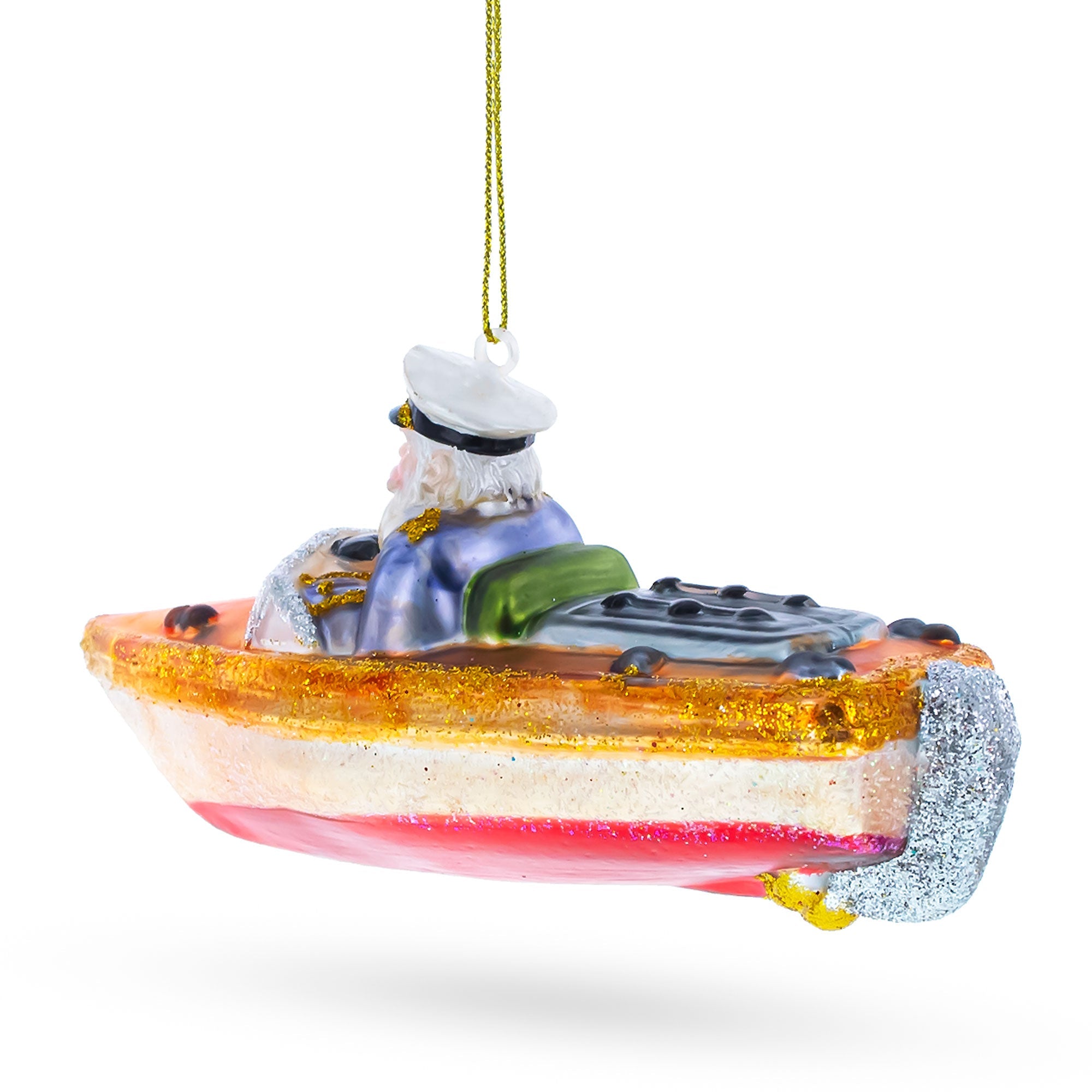 Captain Santa on a Boat Glass Christmas Ornament