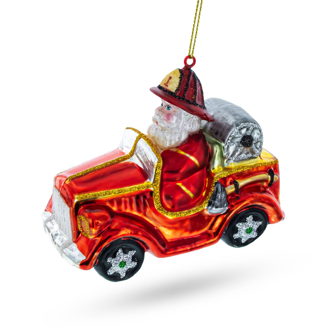 Santa Firefighter Glass Christmas Ornament