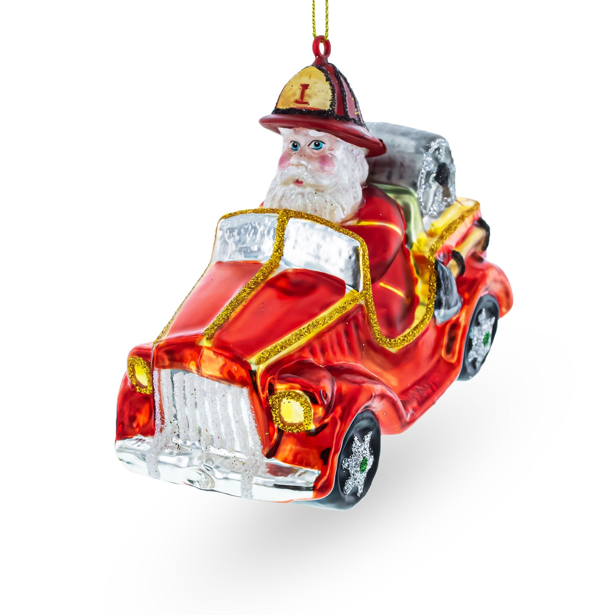 Santa Firefighter Glass Christmas Ornament