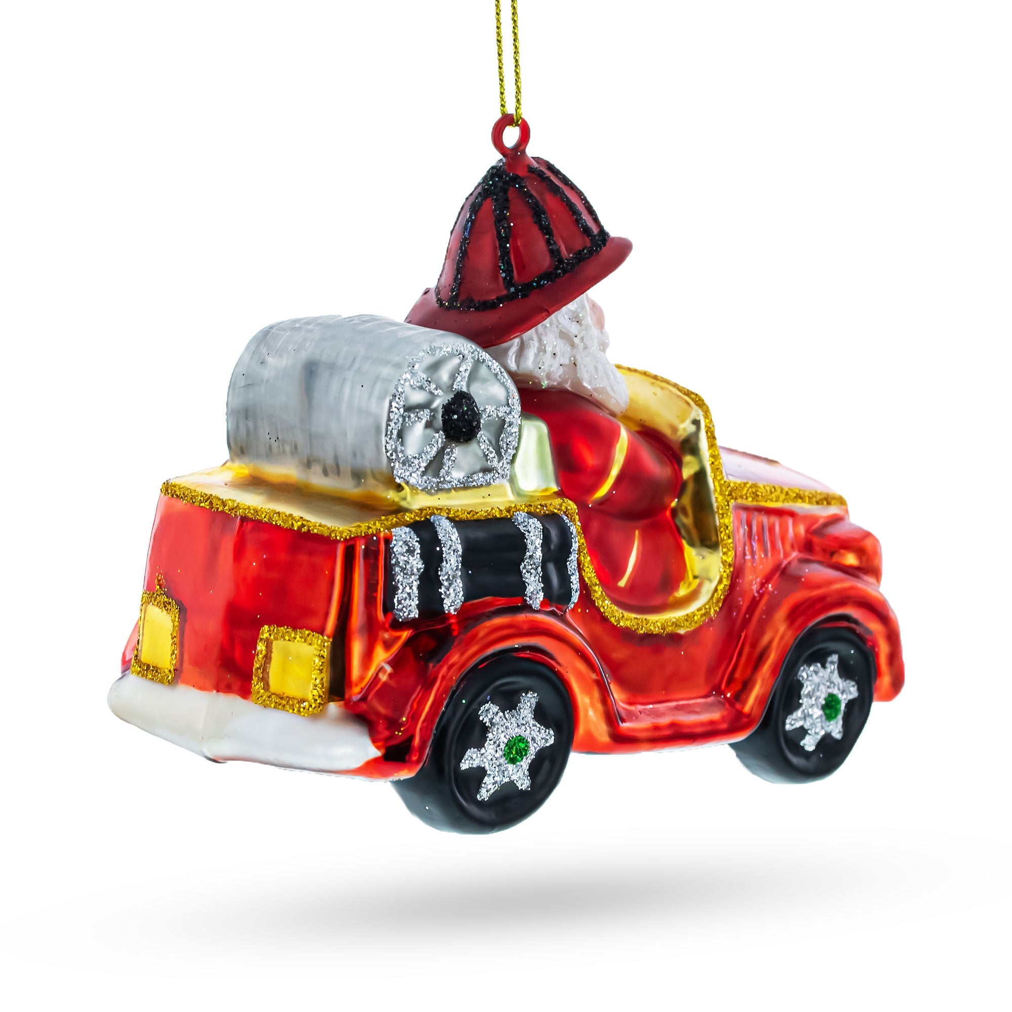 Santa Firefighter Glass Christmas Ornament