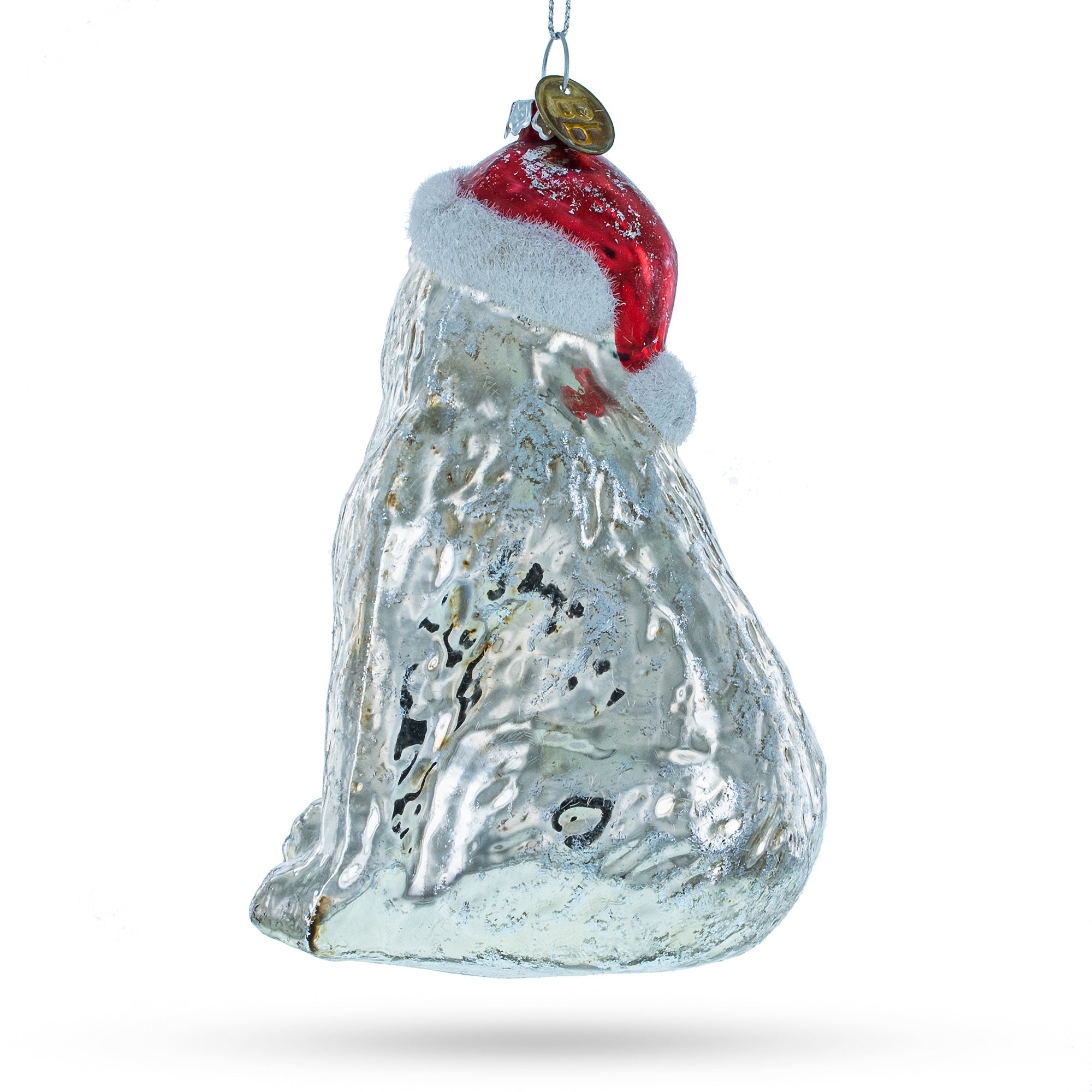 Polar Bear in Santa Hat Glass Christmas Ornament