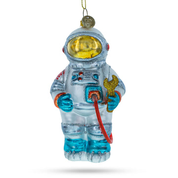 Astronaut in Open Space Glass Christmas Ornament