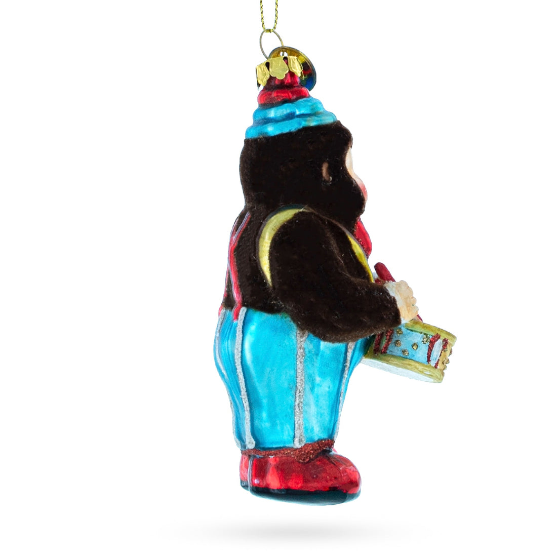 Fluffy Monkey Drumming Glass Christmas Ornament