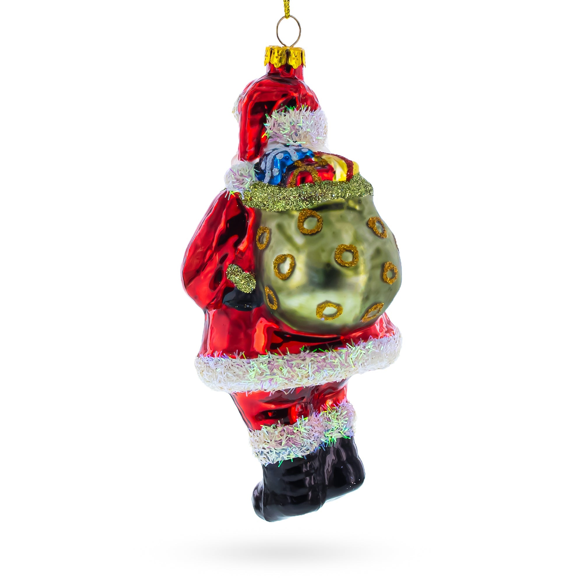 Classic Santa Holding a Candy Cane Glass Christmas Ornament