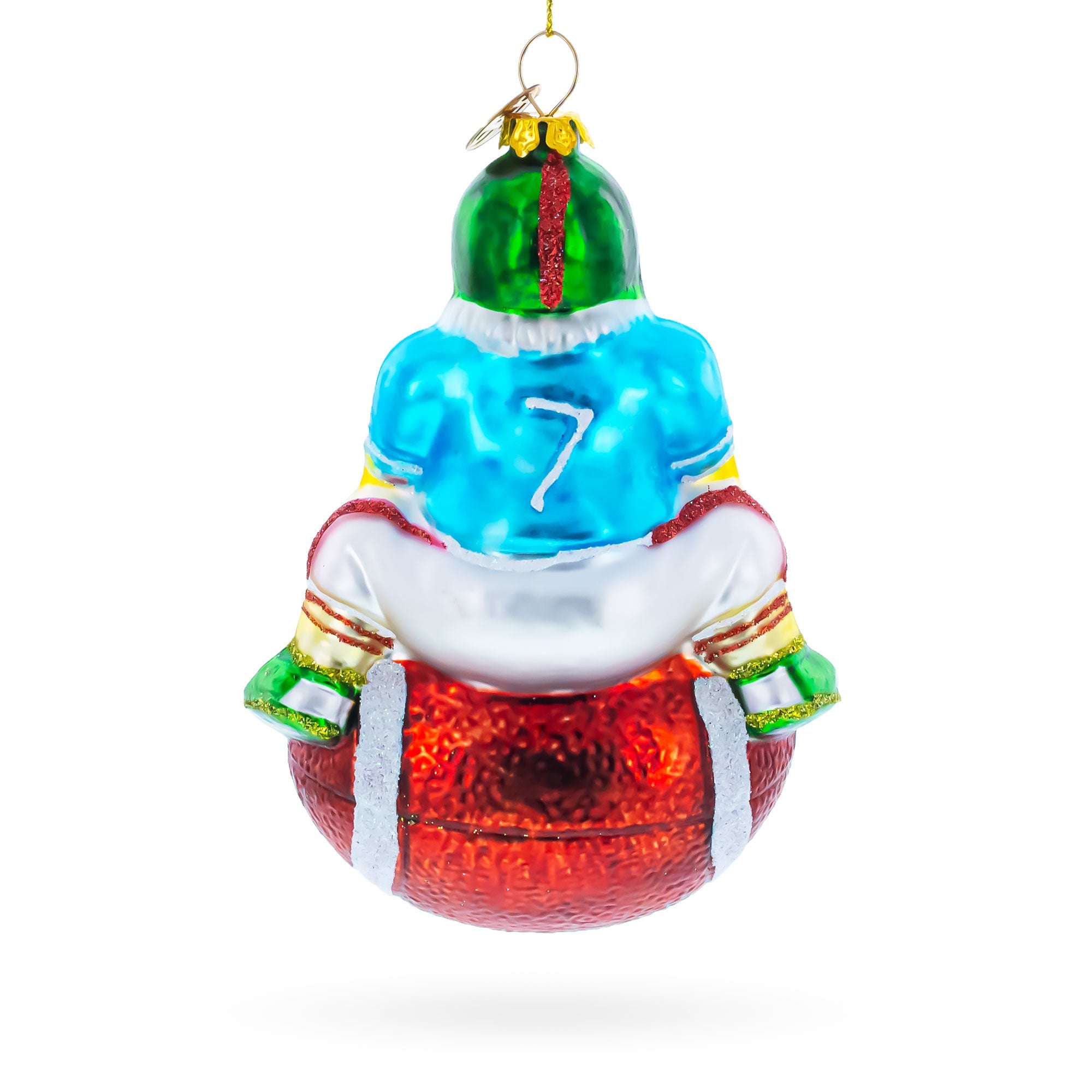 Football Santa the Quarterback Glass Christmas Ornament