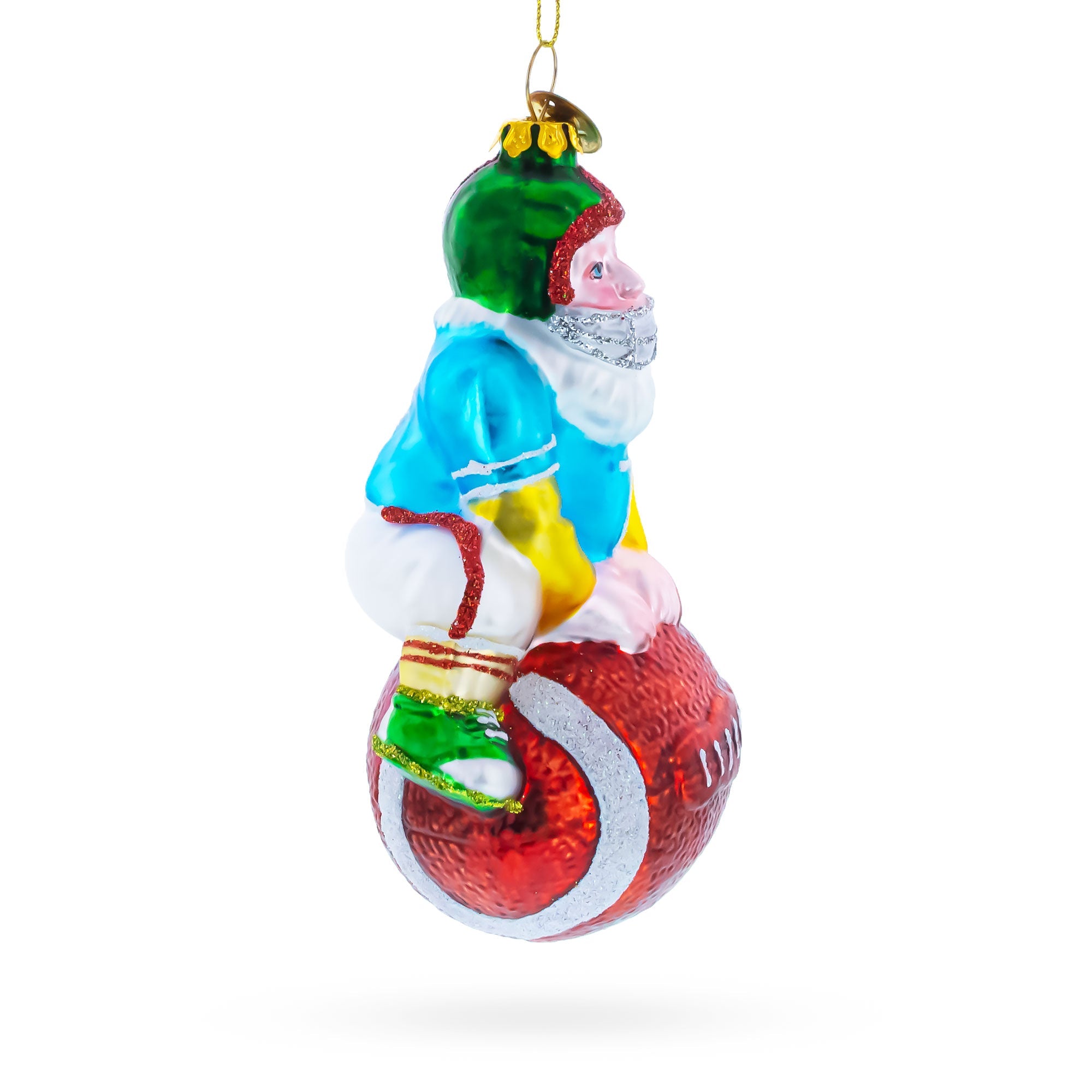 Football Santa the Quarterback Glass Christmas Ornament