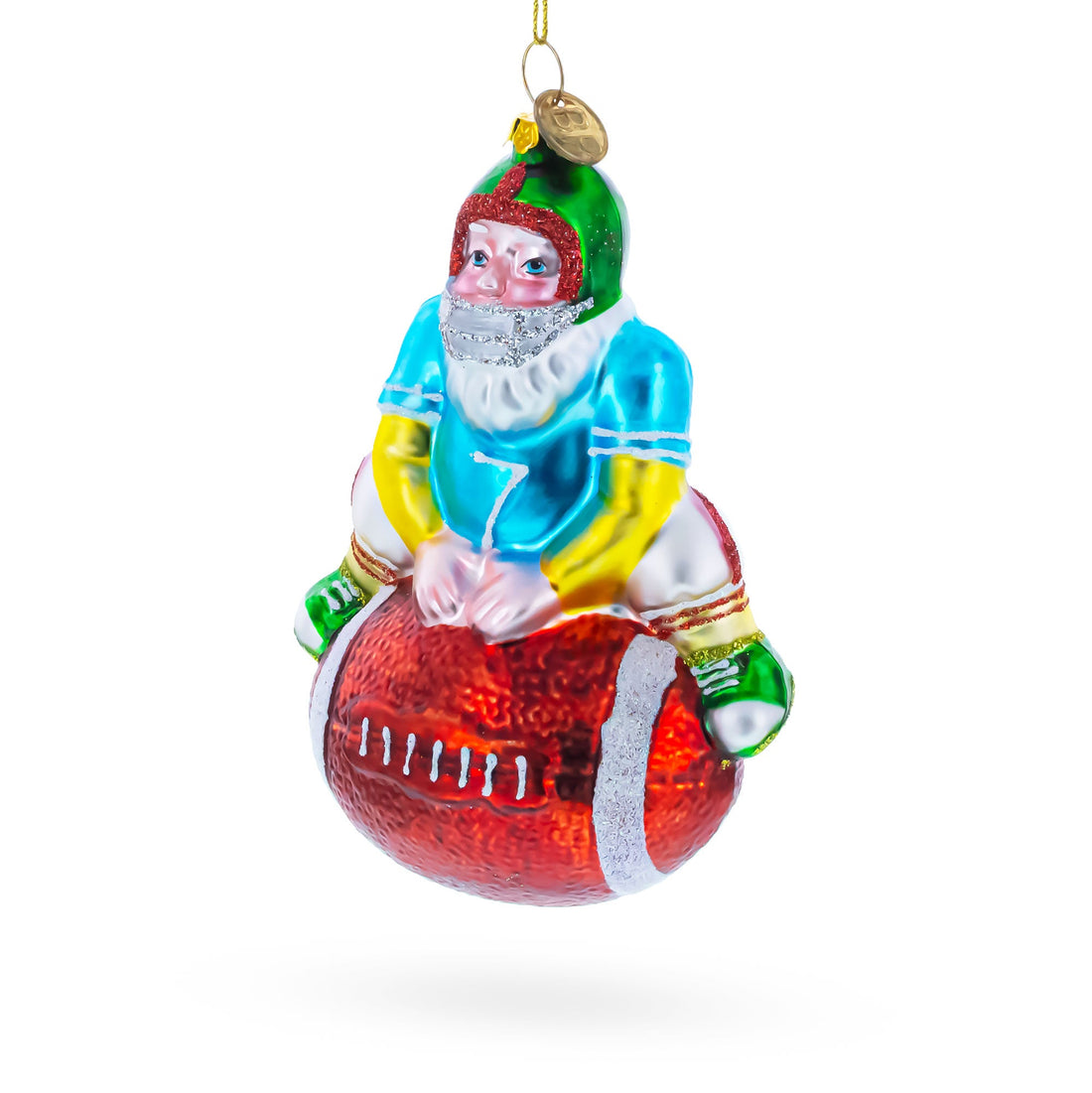 Football Santa the Quarterback Glass Christmas Ornament
