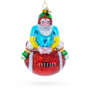 Football Santa the Quarterback Glass Christmas Ornament