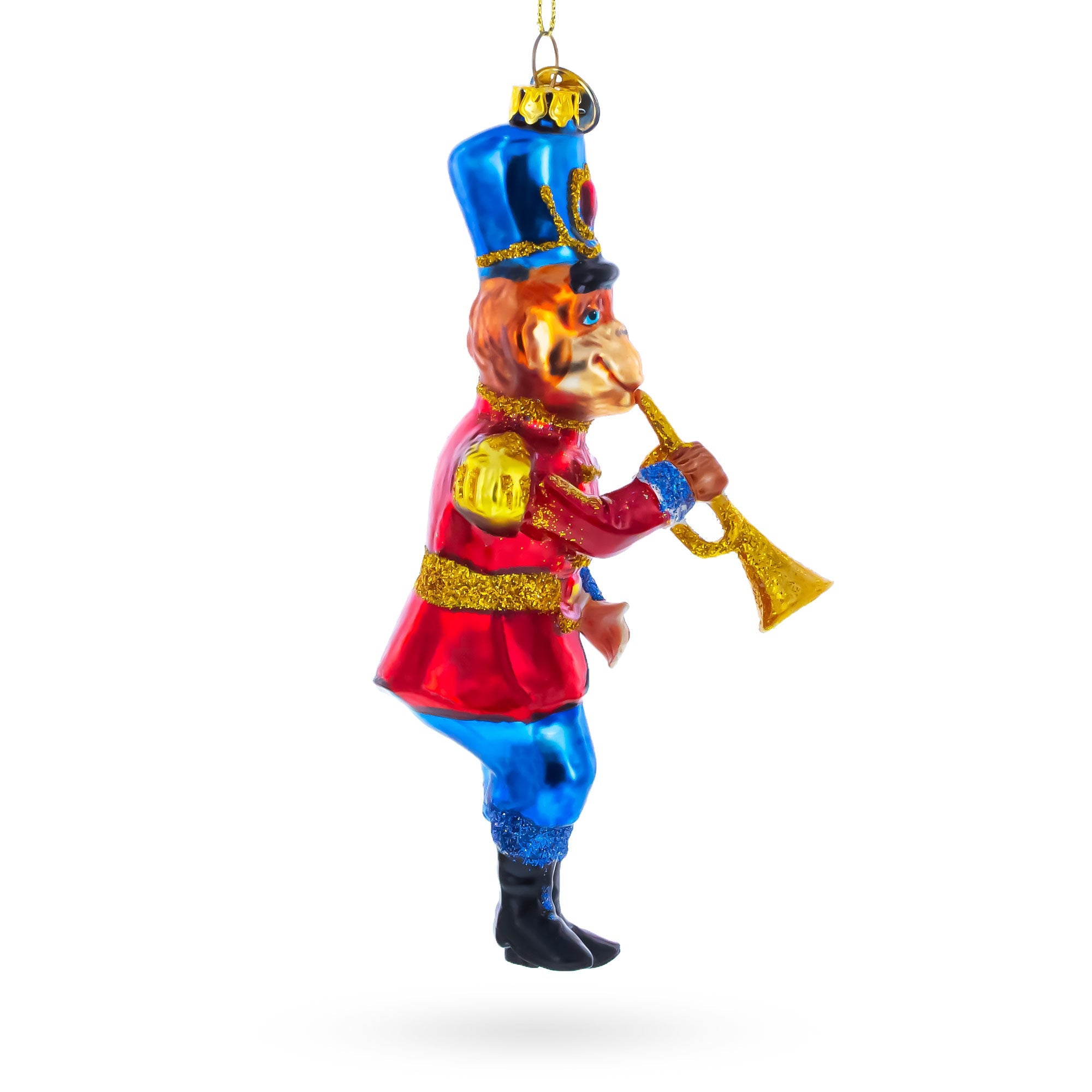 Monkey Nutcracker with Trumpet Glass Christmas Ornament