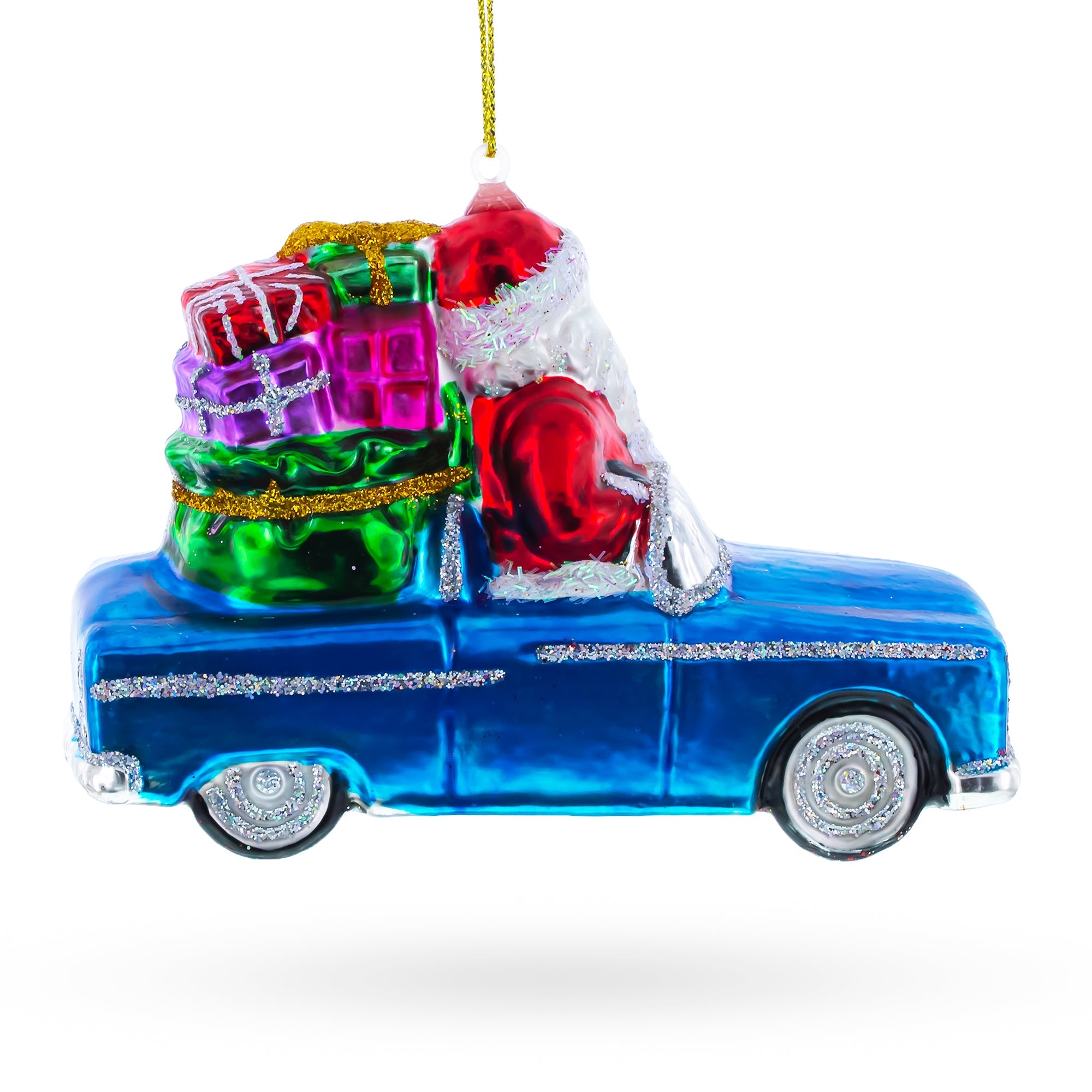 Santa Driving Convertible Car Glass Christmas Ornament