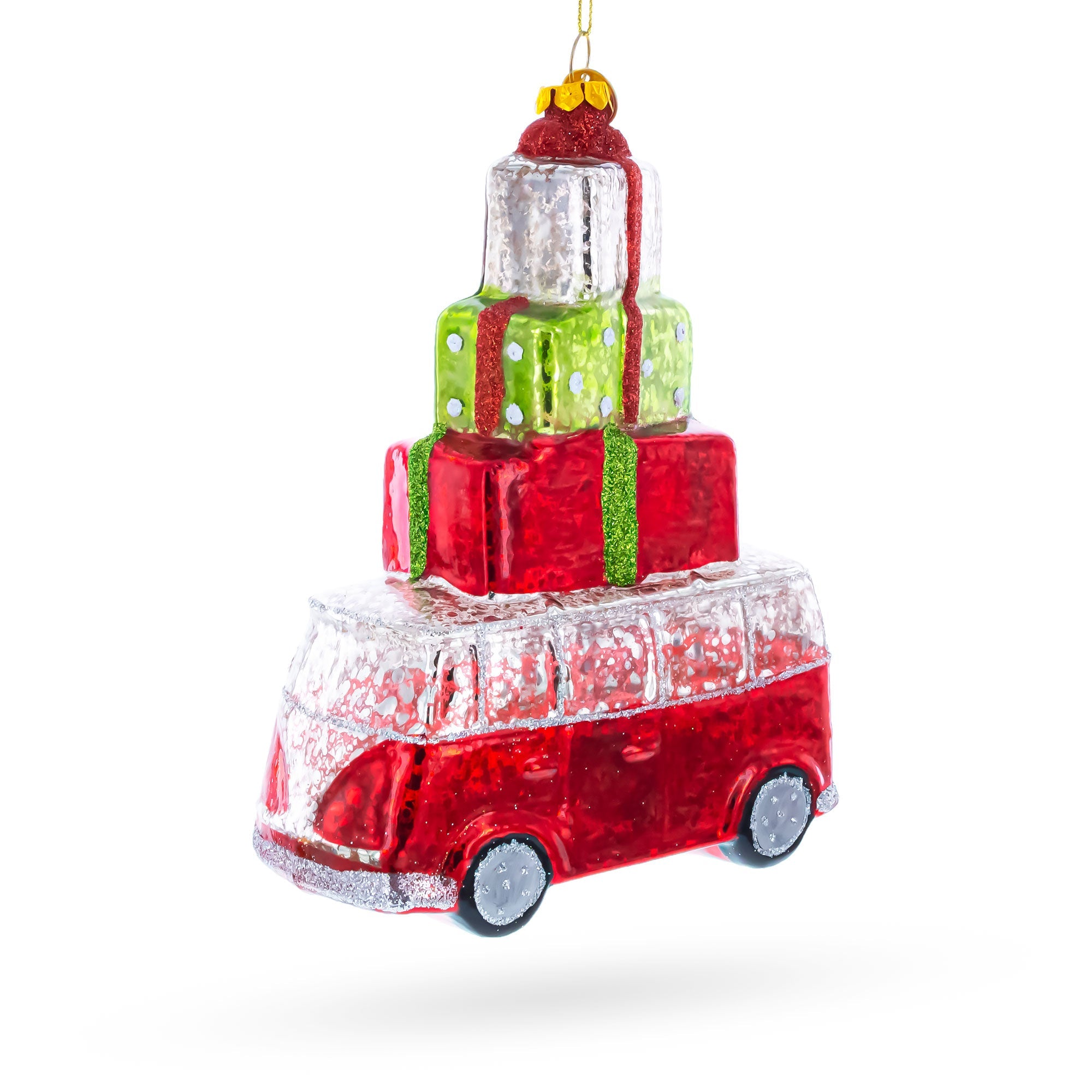 Hippie's Retro Bus Glass Christmas Ornament