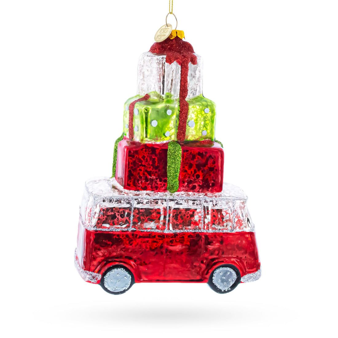 Hippie's Retro Bus Glass Christmas Ornament