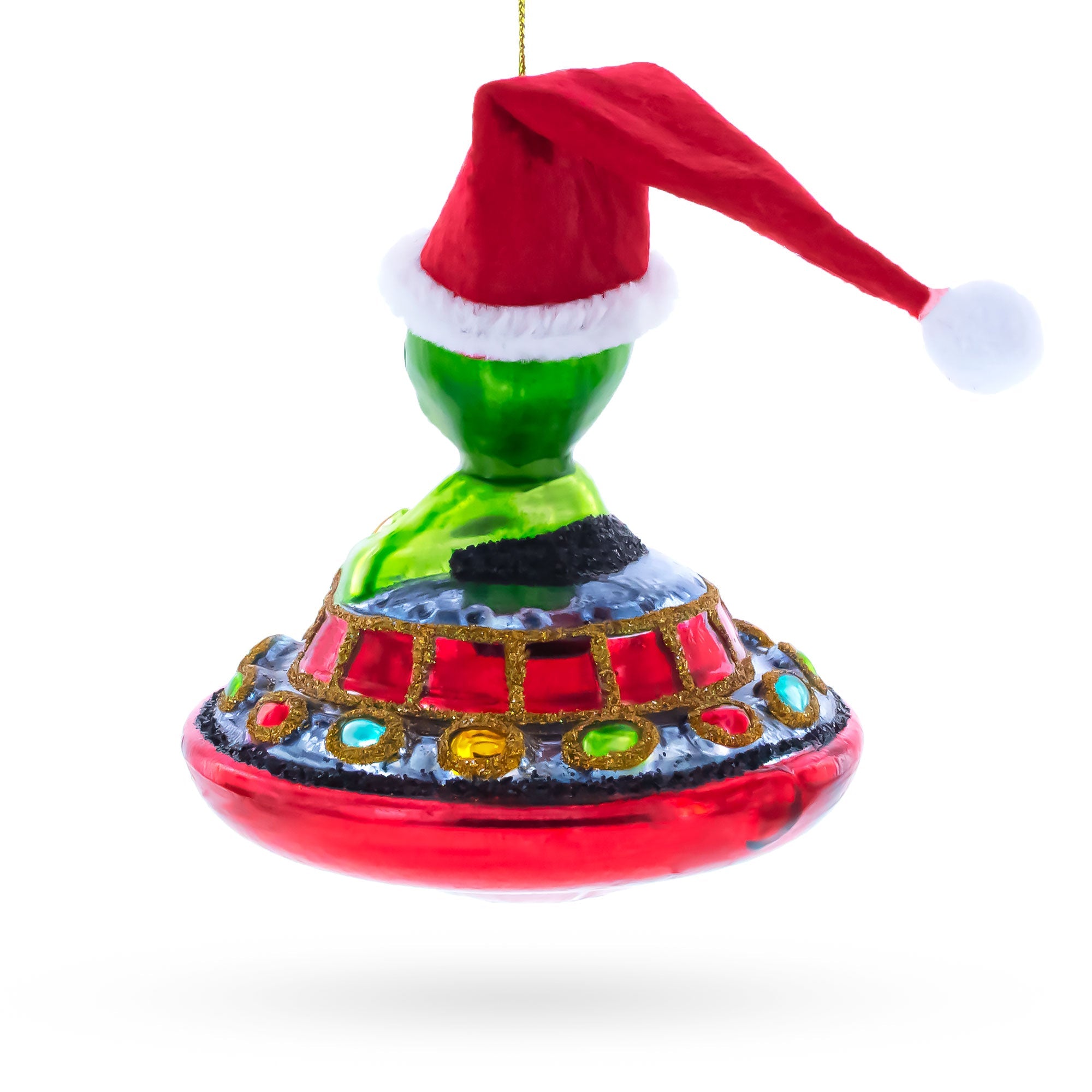 Santa Alien in UFO Glass Christmas Ornament