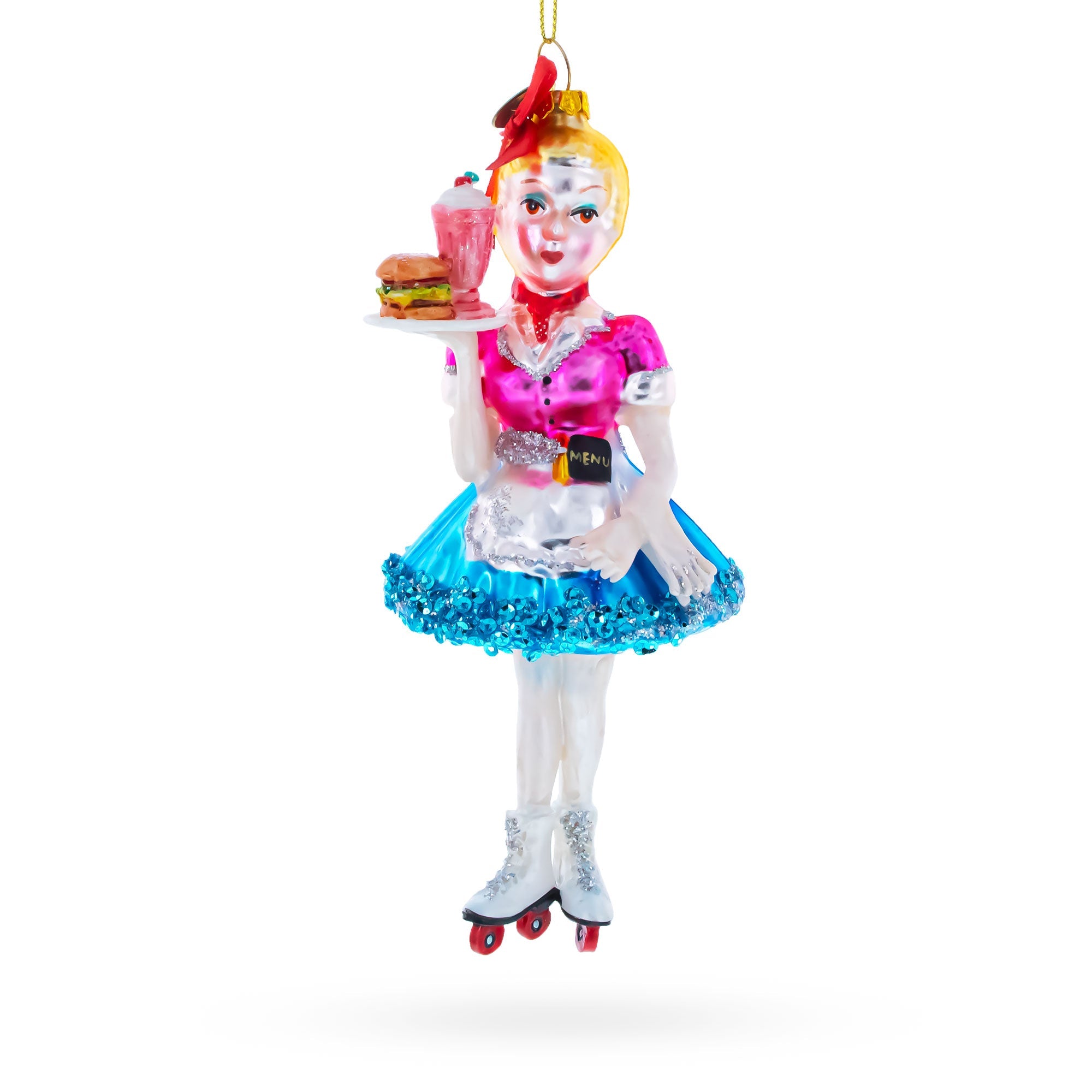 Waitress Carrying Food Glass Christmas Ornament