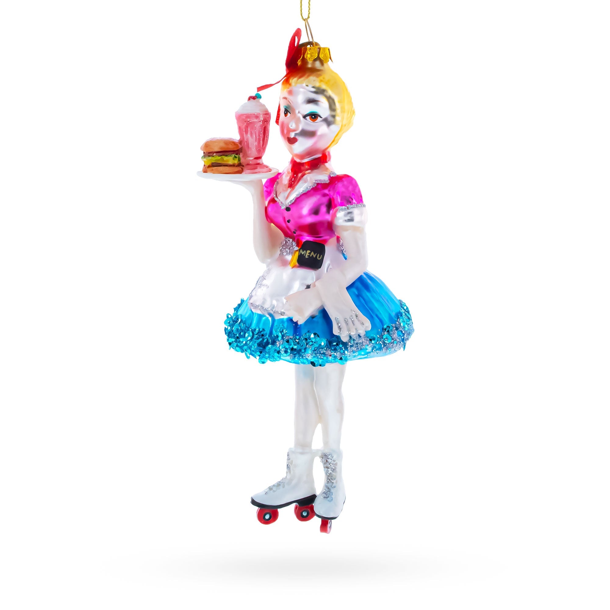 Waitress Carrying Food Glass Christmas Ornament
