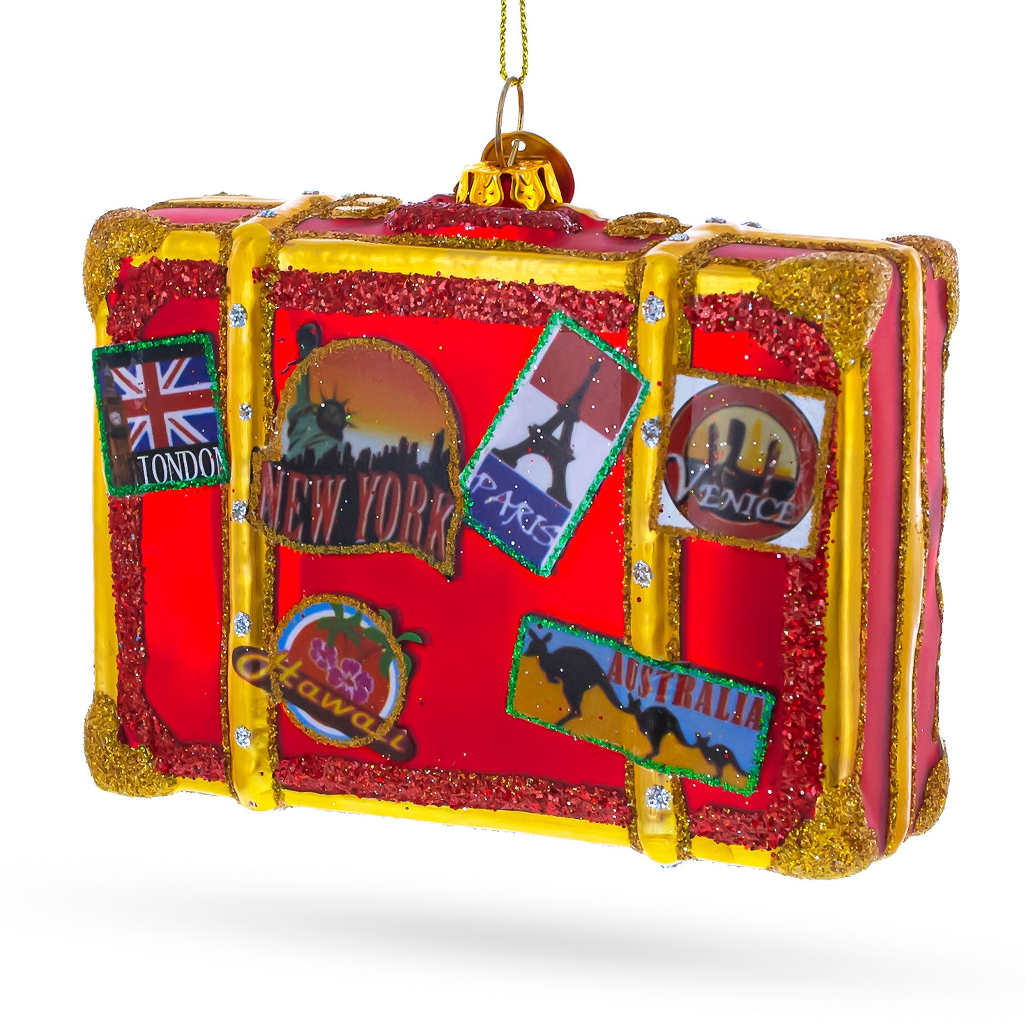 Well-Traveled Suitcase Glass Christmas Ornament