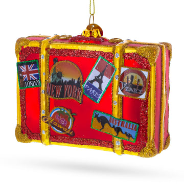 Well-Traveled Suitcase Glass Christmas Ornament
