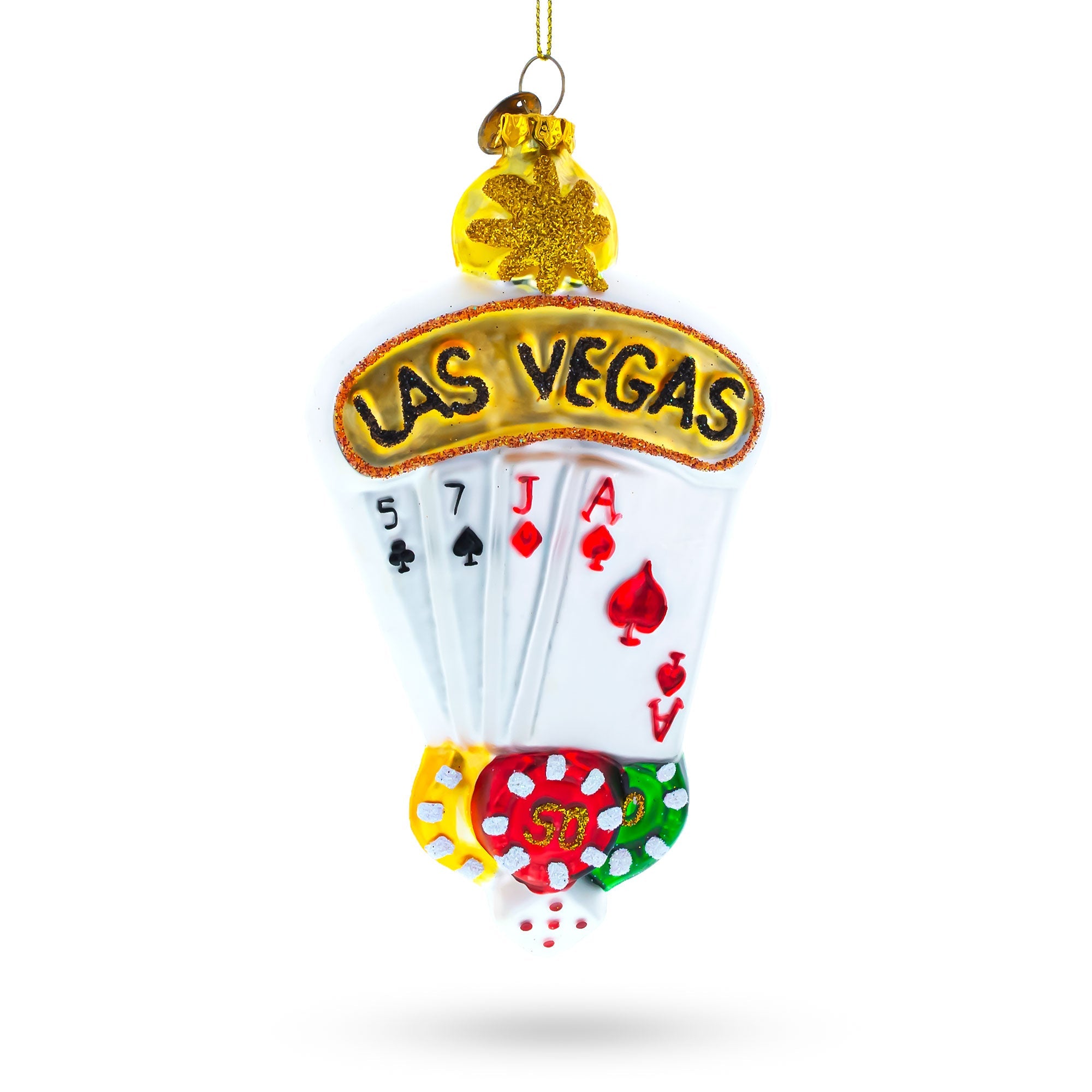 Las Vegas Casino with Playing Cards & Chips Glass Christmas Ornament
