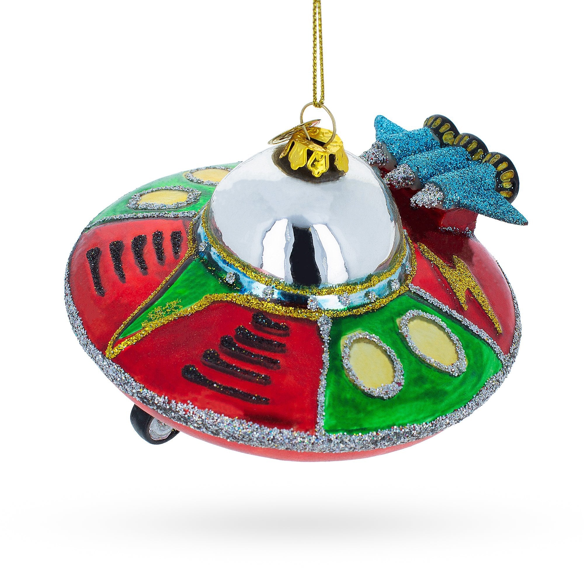 Mysterious UFO / Alien Saucer Glass Christmas Ornament