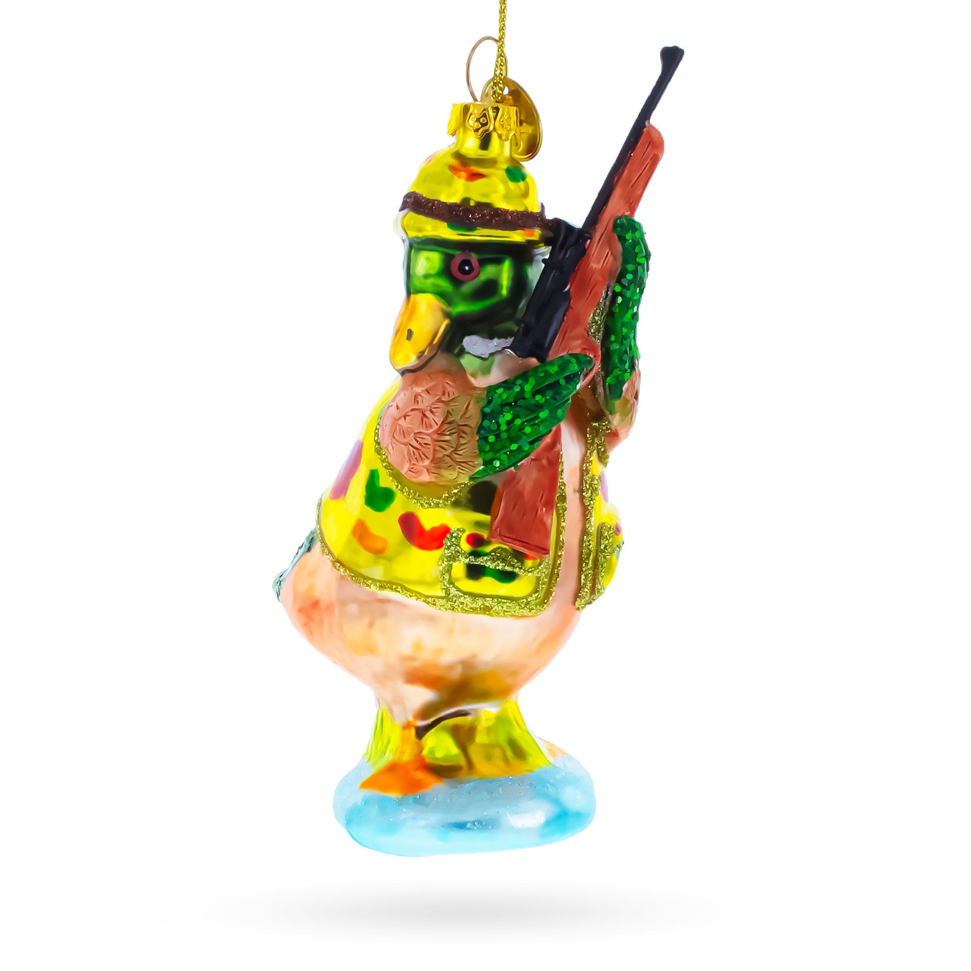 Duck the Hunter Glass Christmas Ornament
