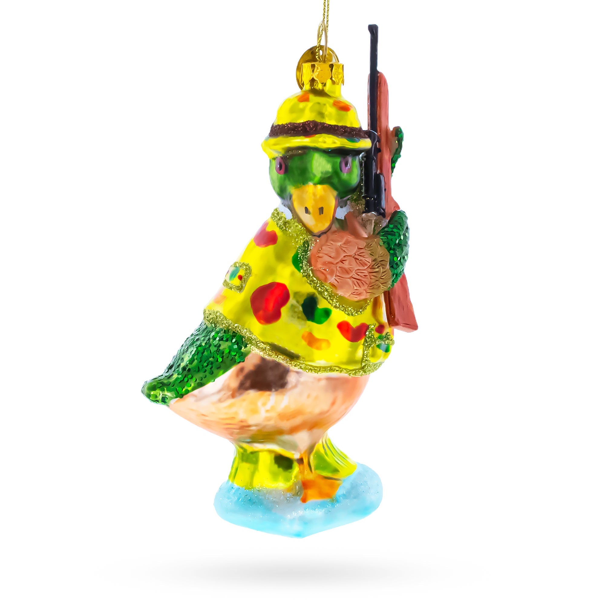 Duck the Hunter Glass Christmas Ornament