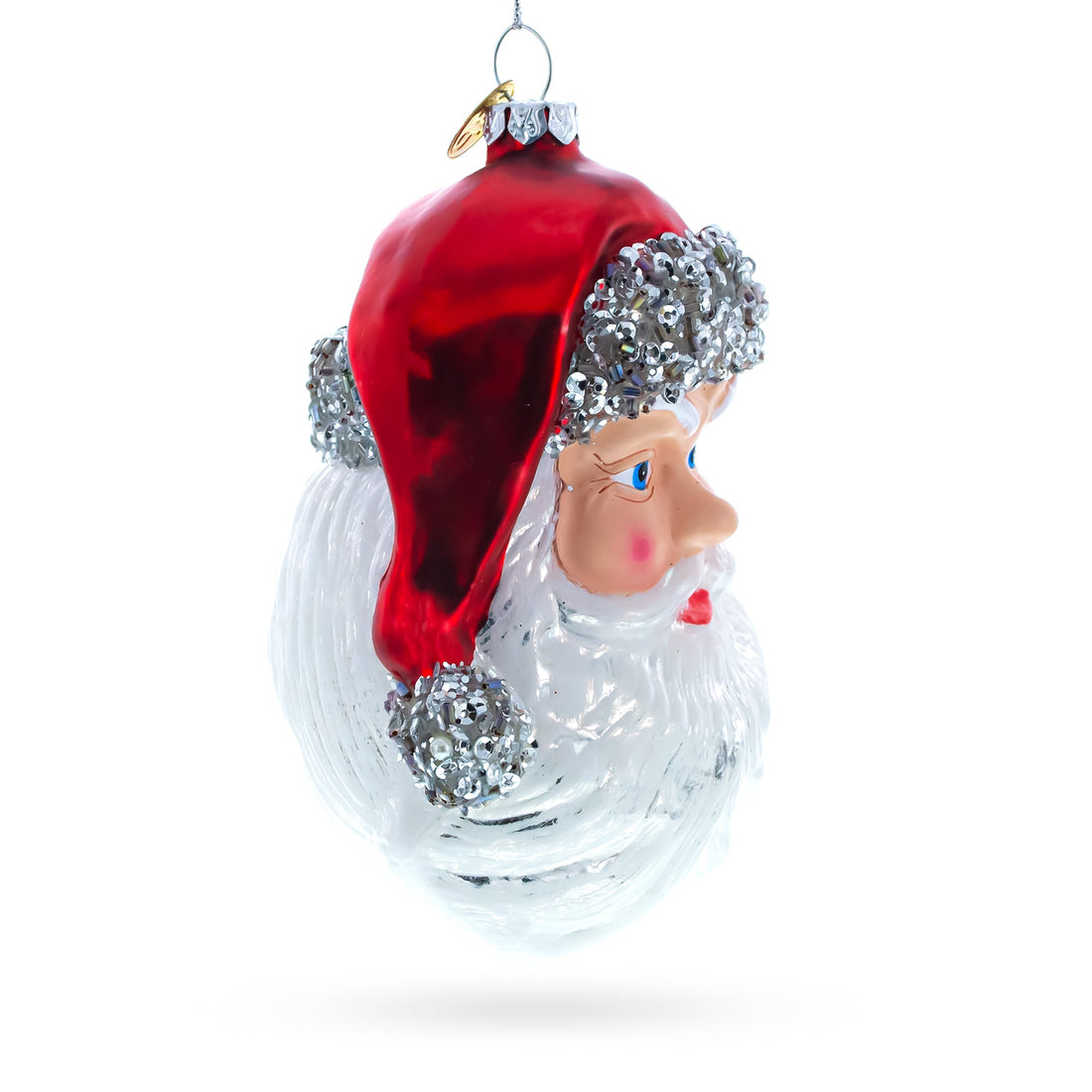 Santa Head Glass Christmas Ornament