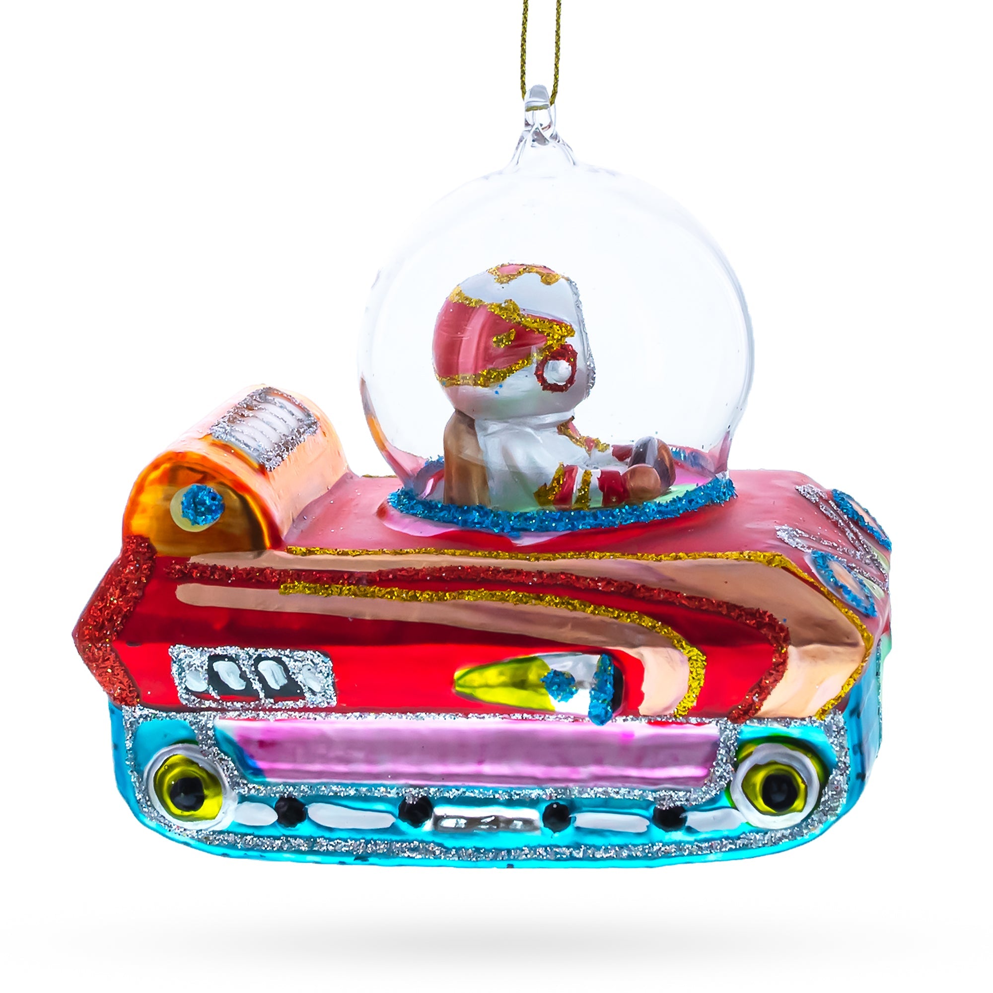 Astronaut in Space Vehicle Glass Christmas Ornament