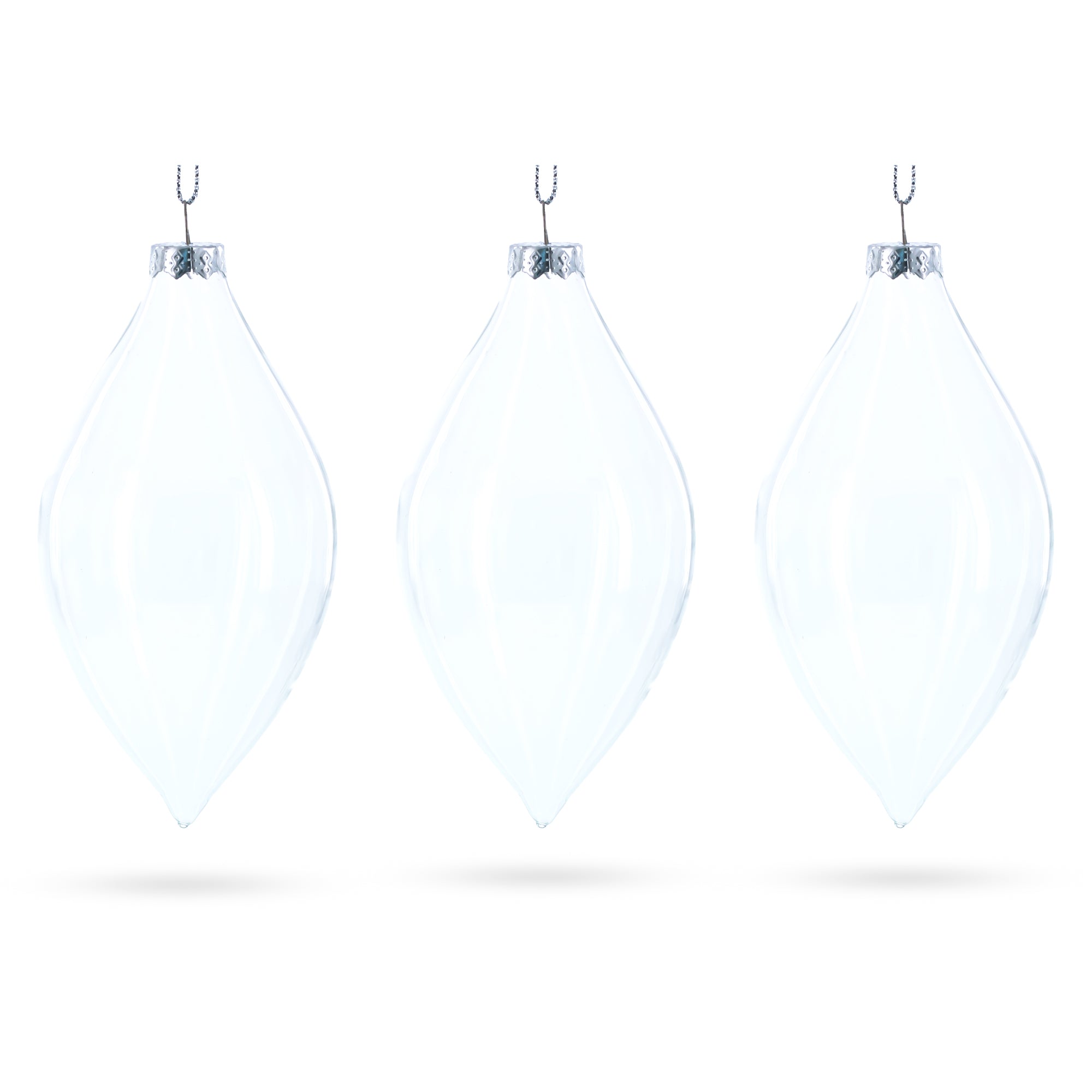 Set of 3 Oval Icicle Clear Glass Christmas Ornament 5.4 Inches (137 mm)