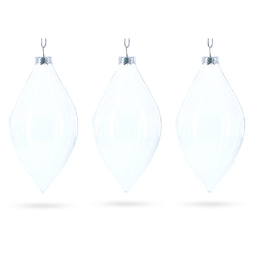 Set of 3 Oval Icicle Clear Glass Christmas Ornament 5.4 Inches (137 mm)